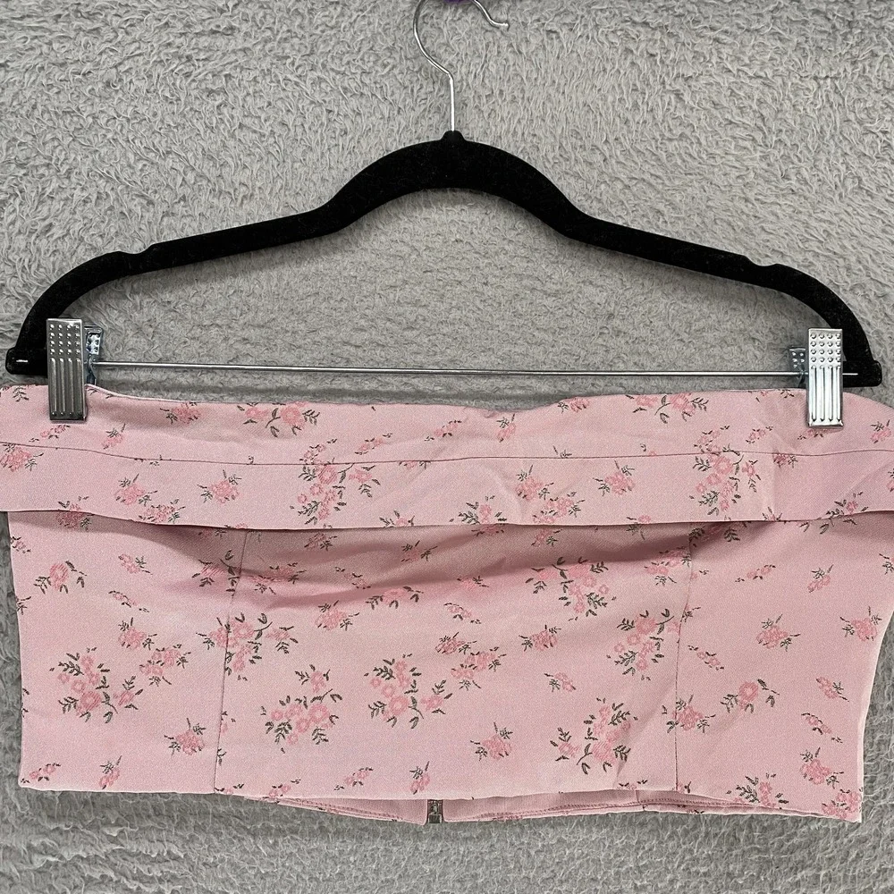 Altar'd State Floral Crop Top Womens Large Pink‎ Off Shoulder Hannali Coquette